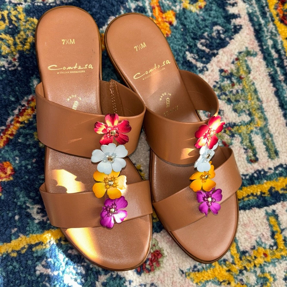🌴Italian Shoemakers “Contesa” Floral Wedge Sandals Size 7.5 M